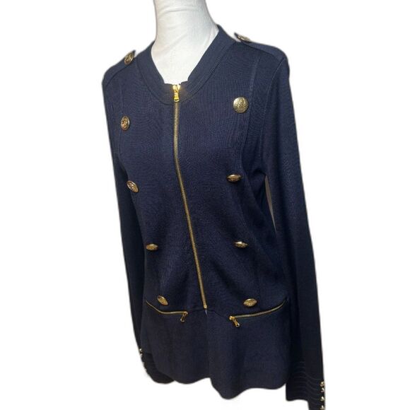 INC International Concepts Parisian Tweed Designer Zip Gold Navy Casual Jacket - Picture 7 of 8